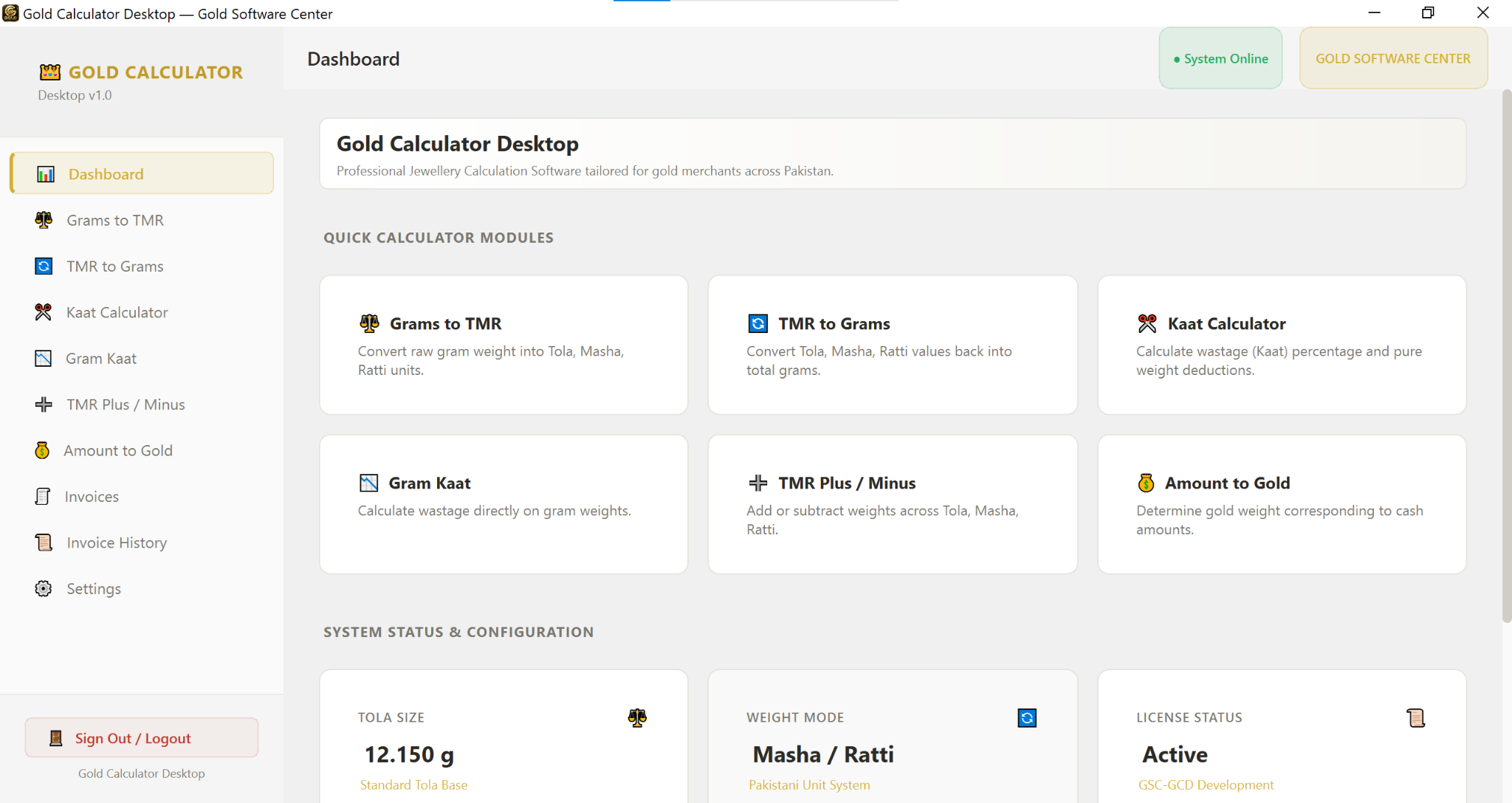 Gold Calculator Windows Dashboard
